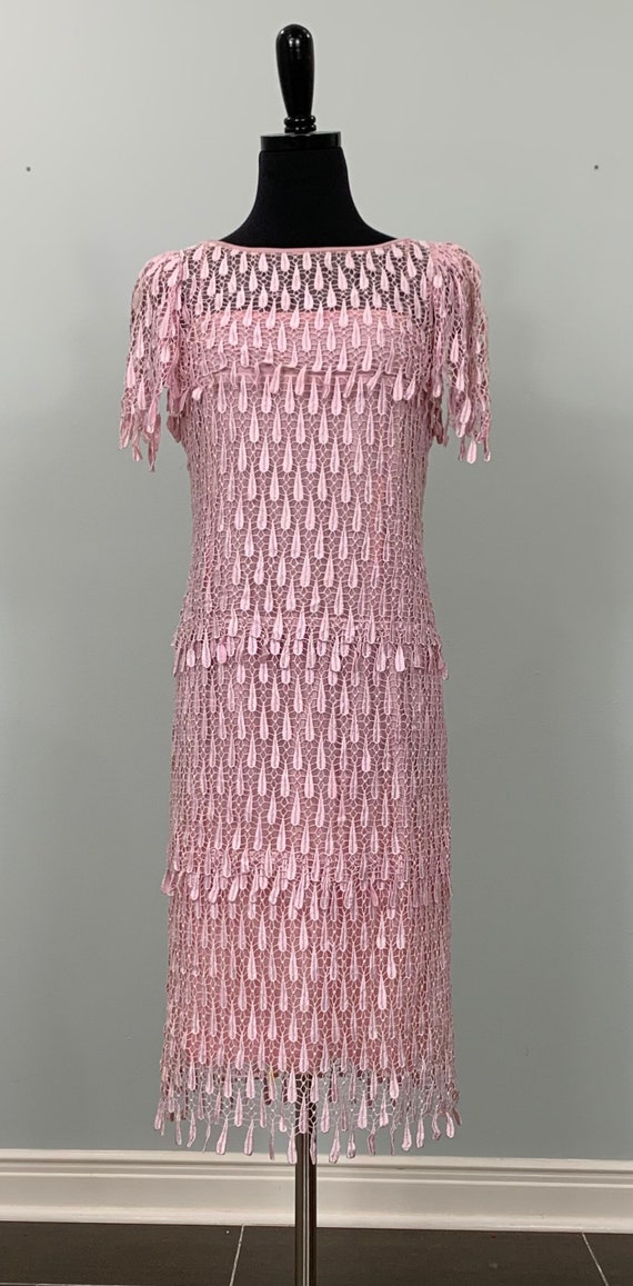 Pink Lace Formal Midi Dress by Lee Jordan - Size 2