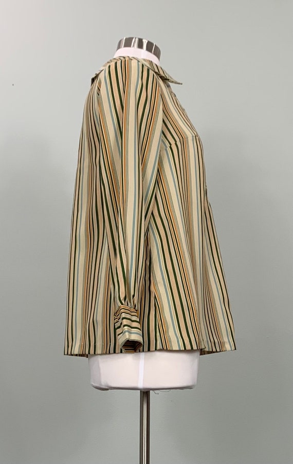 1970s Beige and Dark Green Vertical Striped Blous… - image 5