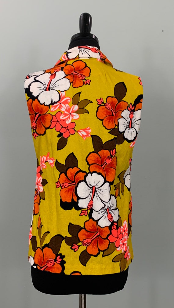 Mod Yellow White and Neon Sleeveless Floral Top b… - image 9