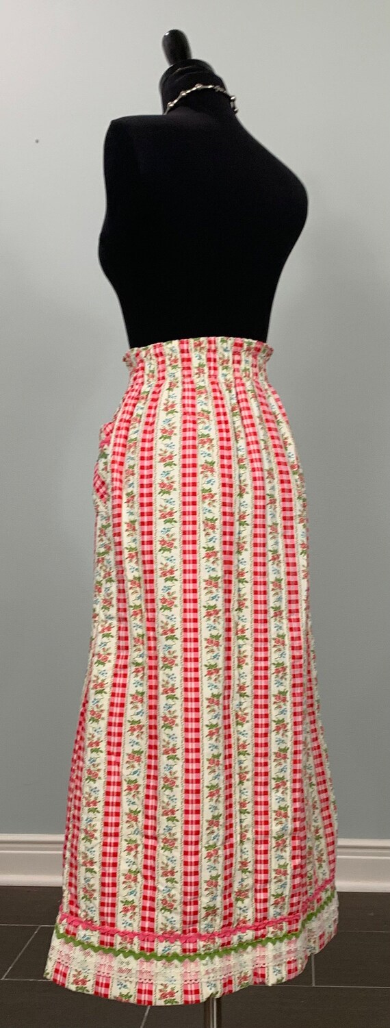 Red Pink Beige and Green Gingham Floral Skirt by … - image 8