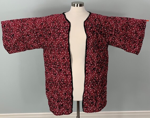 Deep Red and Black Quilted Embroidered Kimono Jac… - image 8