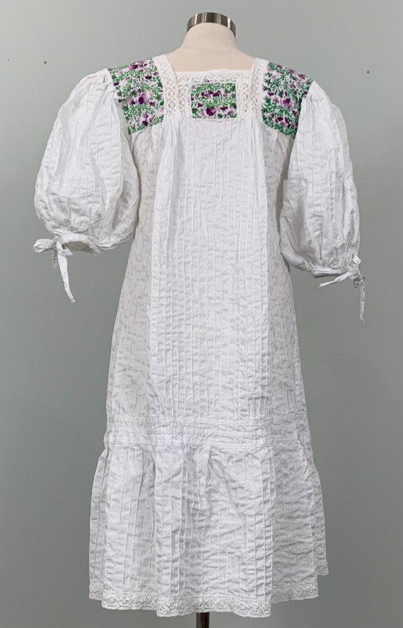 White Pintuck Embroidered Mexican Midi Dress - Si… - image 8