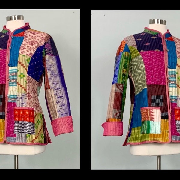 Multicolor Quilted Patchwork Jacket - Size 8/10 - 90s Rainbow Quilted Patchwork Blazer - All Seasons Rainbow Jacket