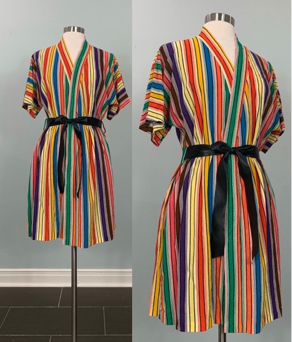 Rainbow Striped Short Robe by Dutchess - Up to Siz