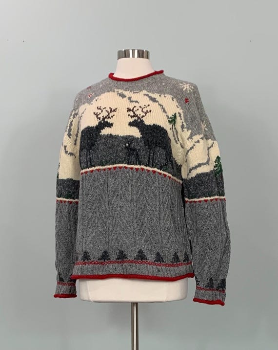 Cable Knit Winter Deer Sweater by Jones New York Sport Size 10