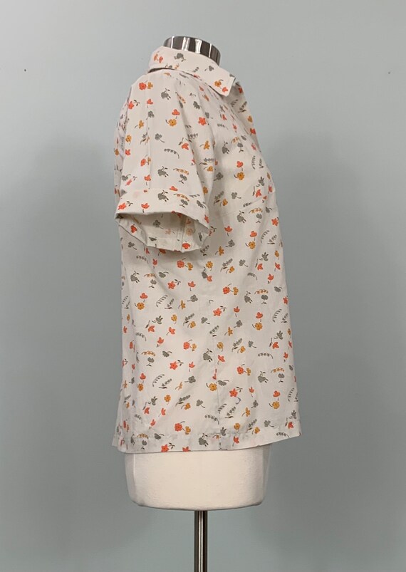 1960s Beige and Orange Floral Button Down Shirt b… - image 4