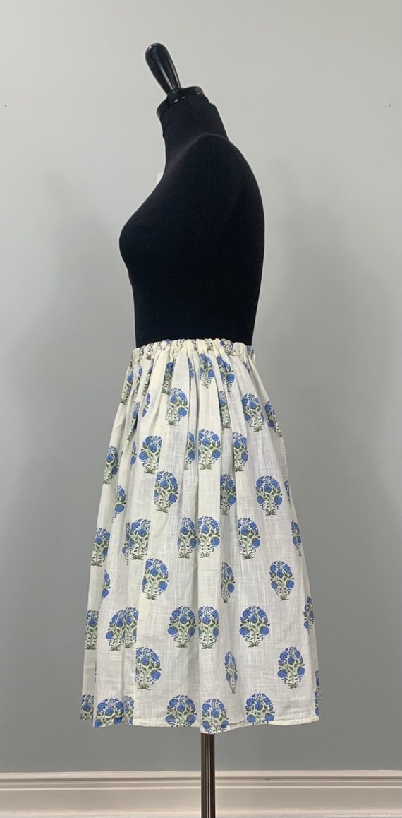 Beige and Blue Floral Gathered Midi Skirt - Up to… - image 4
