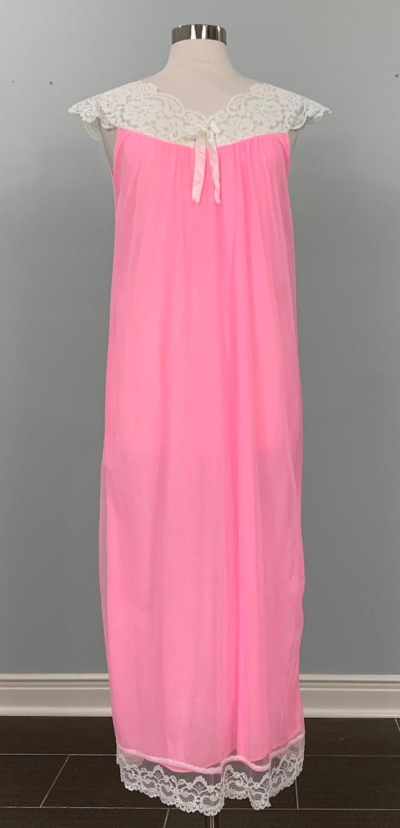 Neon Pink and White Lace Chiffon Nightgown - Size 