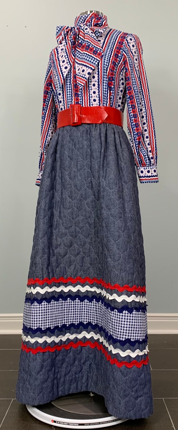 Blue White and Red Quilted Maxi Dress by Howard W… - image 3