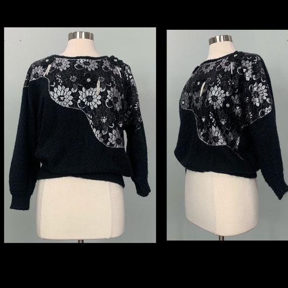 Black and Silver Metallic Lace Beaded Sweater by … - image 10