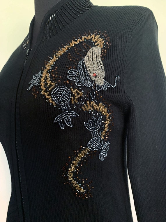 Cache Black Sweater with Dragon Design Beading - V
