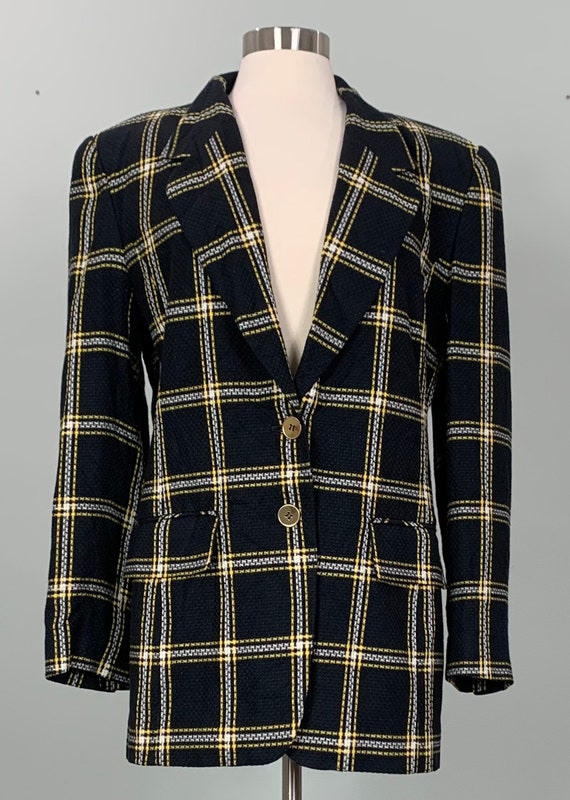 Black and Yellow Plaid Oversized Blazer by Miss So