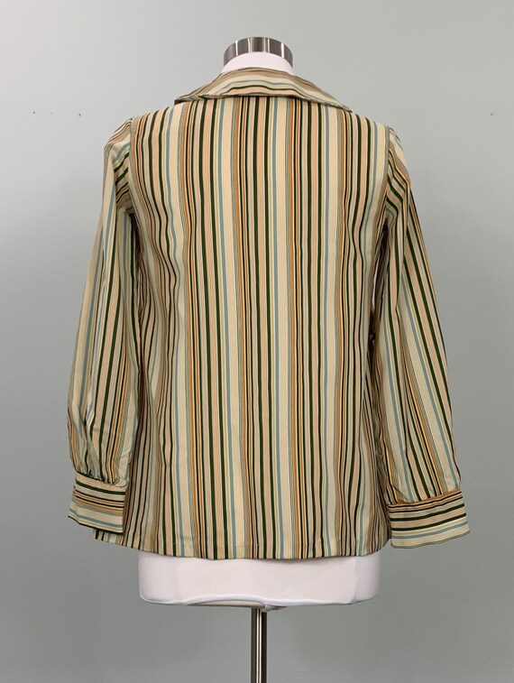 1970s Beige and Dark Green Vertical Striped Blous… - image 7