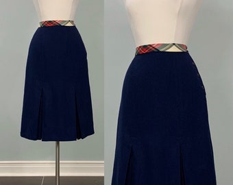 Navy Blue Pleated Flare Wool Skirt by Clyde - Size 0/2 - 80s Navy Blue Wool Pleated Skirt - Classic Blue Skirt