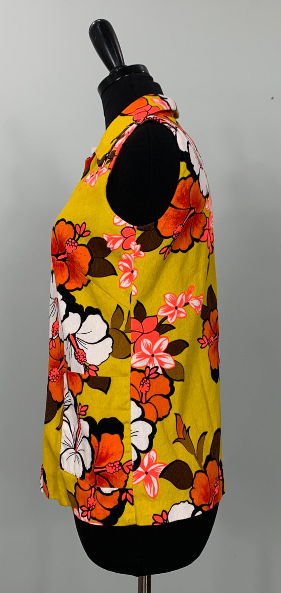 Mod Yellow White and Neon Sleeveless Floral Top b… - image 5