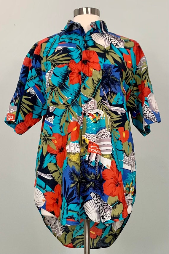 Multicolor Tropical Hawaiian High Low Shirt by Oce