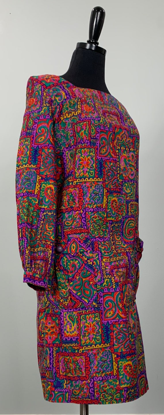 Multicolor Paisley and Floral Mod Shirtdress - Si… - image 2