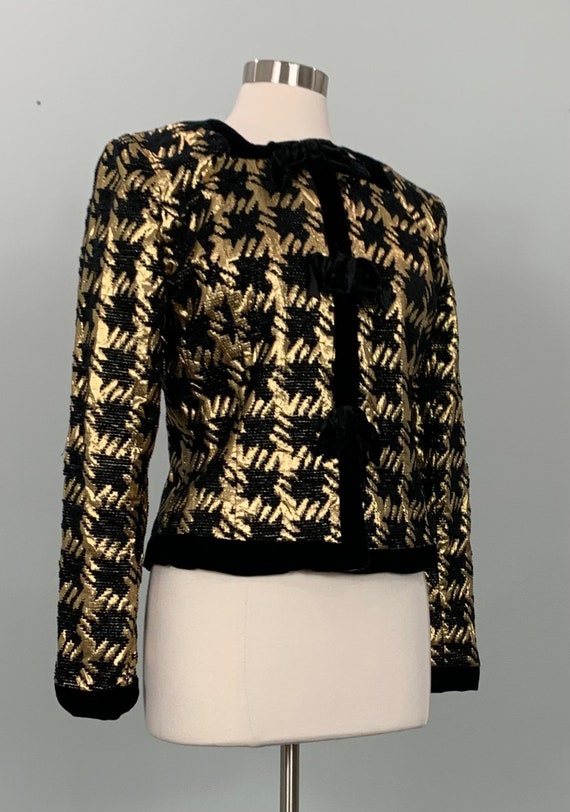 Black Velvet and Metallic Gold Cropped Jacket by … - image 3