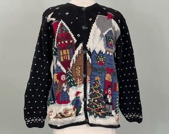 Northern Isles Christmas Village Scene Cardigan - Medium