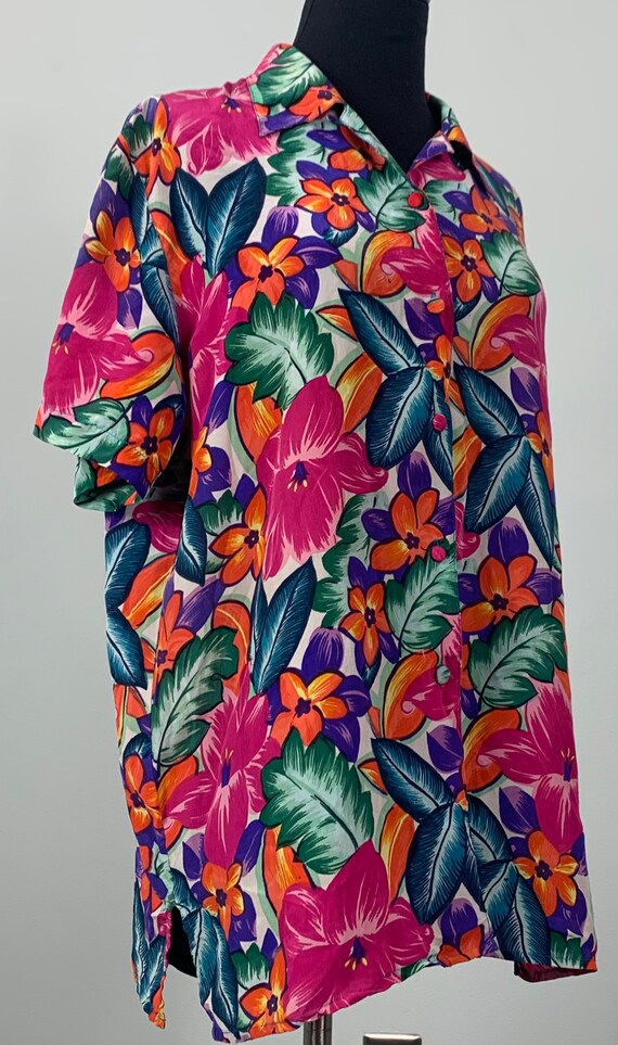 1990s Rainbow Floral Tropical Short  Blouse - Siz… - image 2