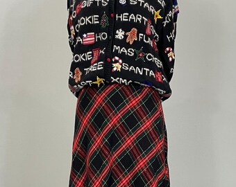 1970s Black Plaid Holiday Maxi Skirt by JCPenney Fashions - Size 6/8