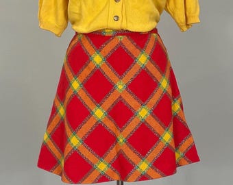 1960s Red Plaid Mod Mini Skirt - Size 6/8