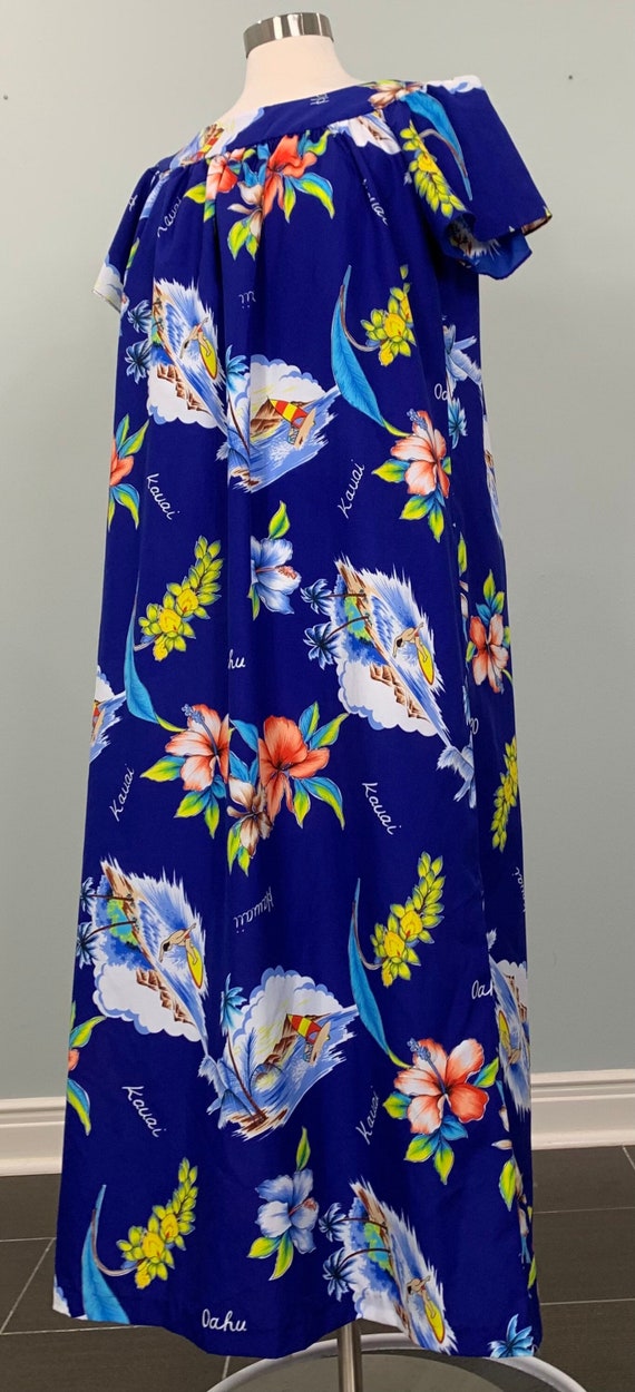 Blue Multicolor Hawaiian Dress - Size 8/10 - 80s B