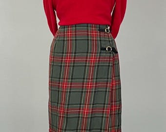 Barry Bricken Sage Green Plaid Short Wrap Skirt - Size 10/12