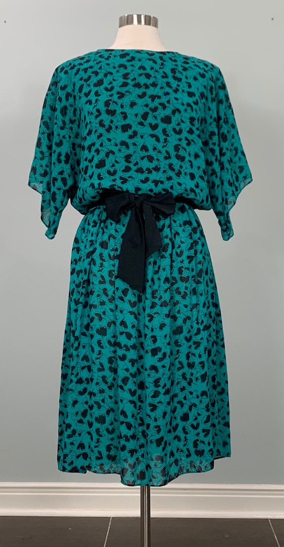 Teal and Black Floral Secretary Dress by Positive 