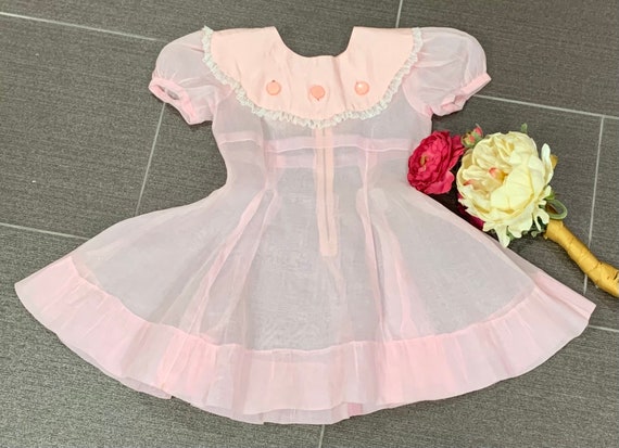 1940s Pink Sheer Girl's Dress - Girl’s Size 6/6X … - image 1