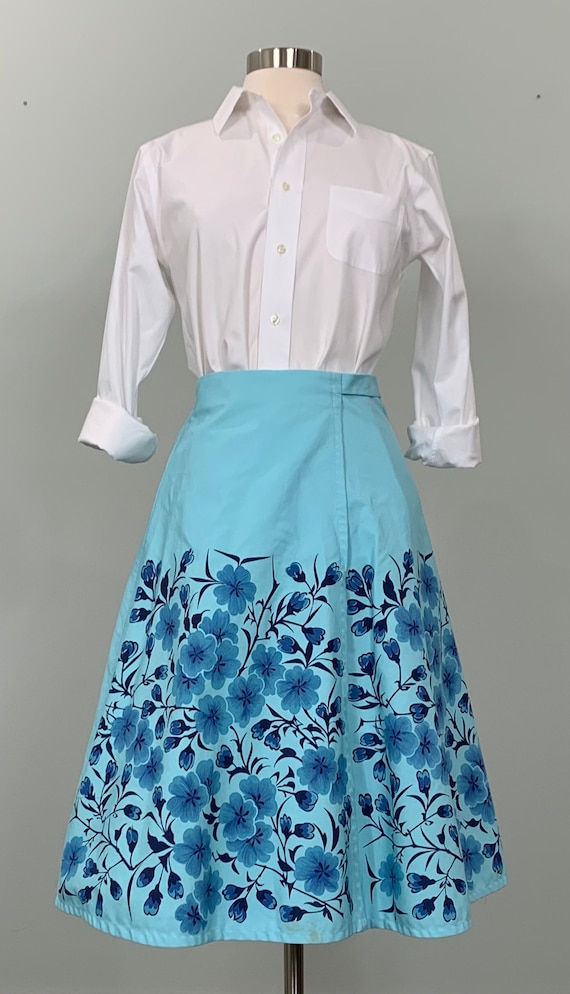 Light Blue Floral Wrap Skirt by Bagshaws of St. Lu