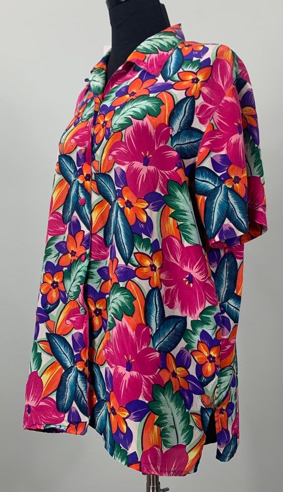 1990s Rainbow Floral Tropical Short  Blouse - Siz… - image 3