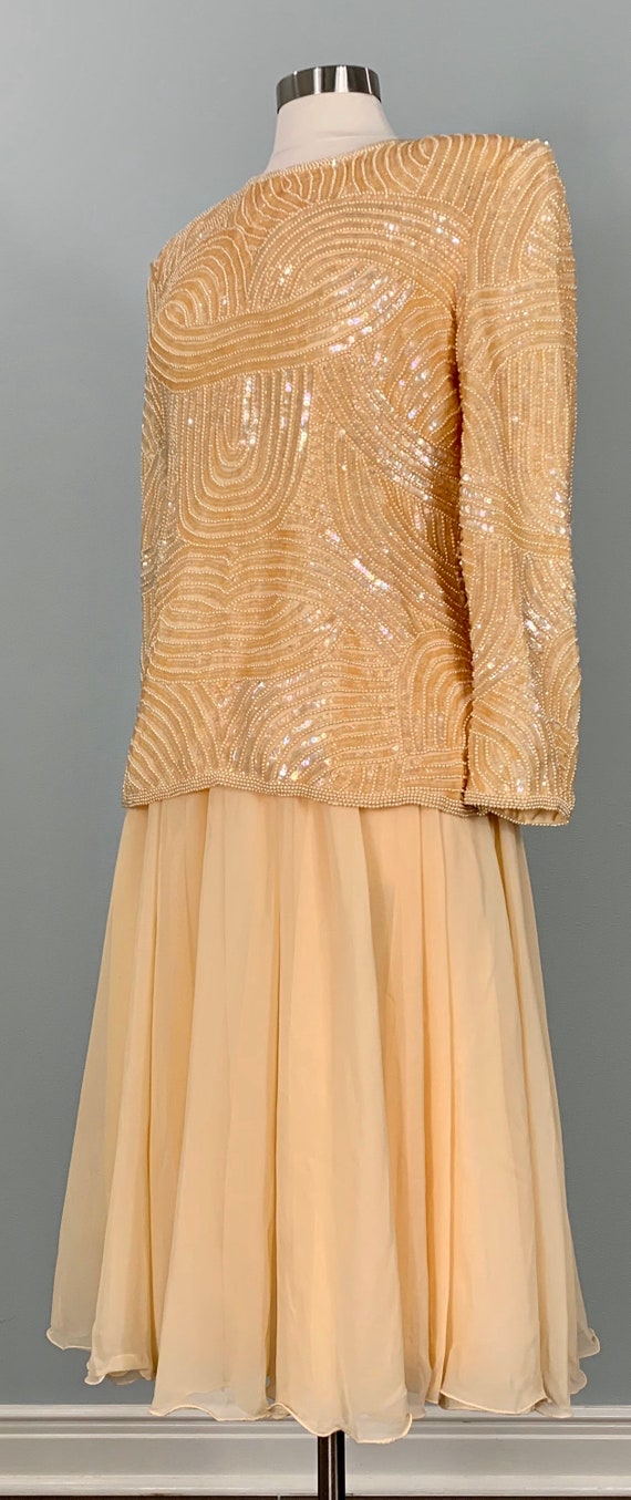 1980s Peach Laurence Kazar Sequin Blouse with Ski… - image 2