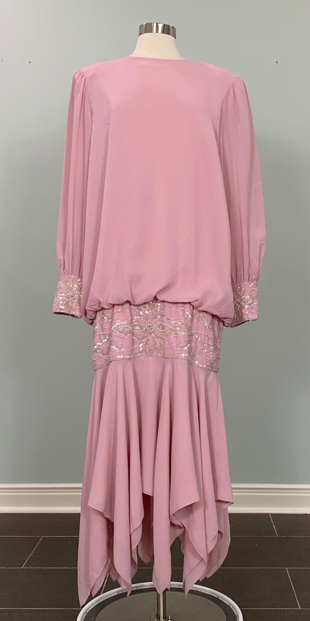 Embellished Pink Drop Waist Dress by Monique Fashions - Size 12/14 - Etsy