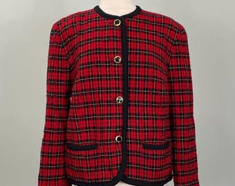 1990s Pendleton Plus Red Black Plaid Cropped Jacket - 16W