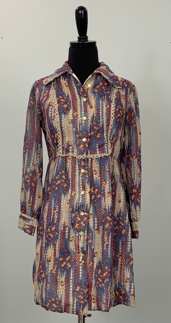 Brown and Blue Long Sleeve Shirtdress - Size 0/2 -