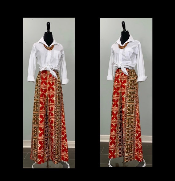 Red Hawaiian Print Palazzo Pants by Patio II - Si… - image 10