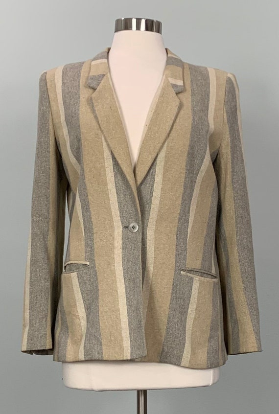 Beige and Gray Striped Blazer by SIR for Her - Siz