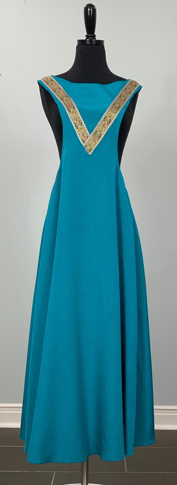 1970s Turquoise Blue Sleeveless Apron Dress - XXS/