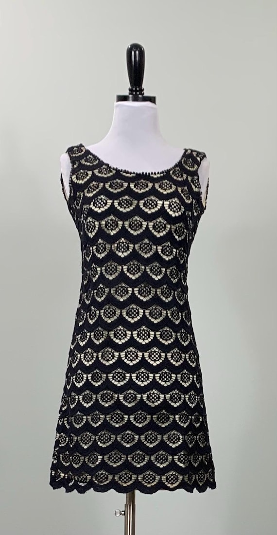 Black Lace Cocktail Dress - Petite Size 00/0 - 60s Black Lace Mini Dress