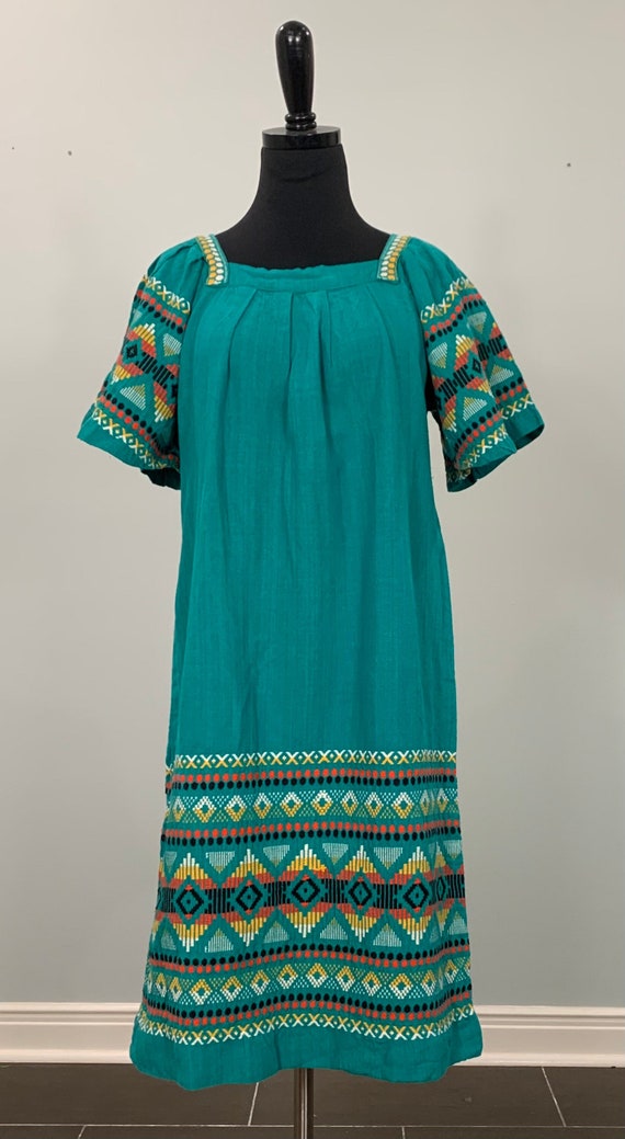 Teal Multicolor Embroidered Patio Dress by Isabel 