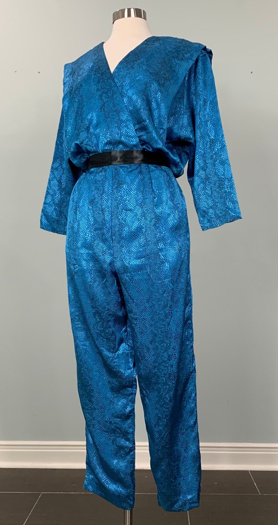 Blue Snake Skin Jumpsuit by Roberta - Size 14/16 -