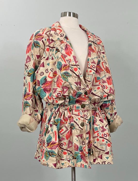 Silk Fall Foliage Abstract Drawstring Windbreaker… - image 3