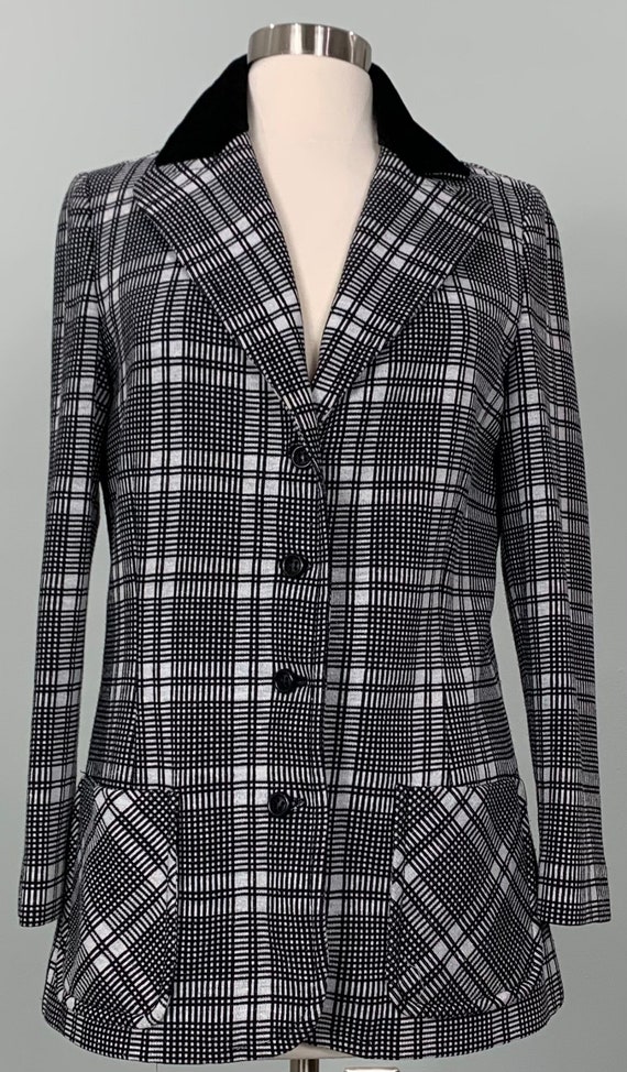 Black and White Plaid Blazer With Velveteen Collar by Act III Size 6 8 Vintage 90s Plaid Blazer Etsy UK