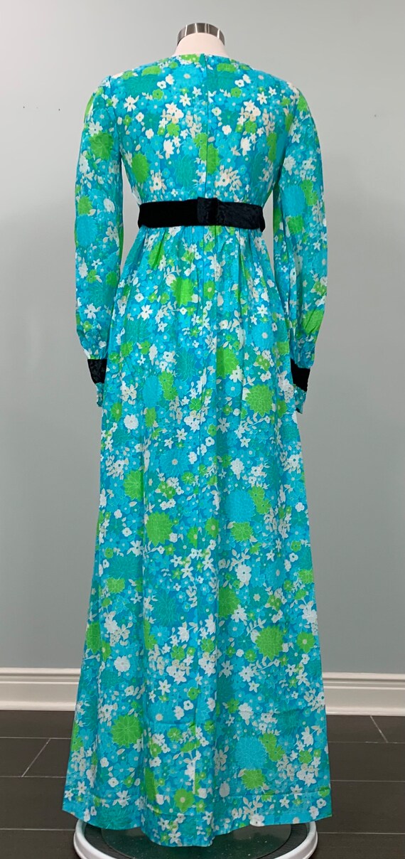 Blue and Green Floral Formal Maxi with Black Velv… - image 6