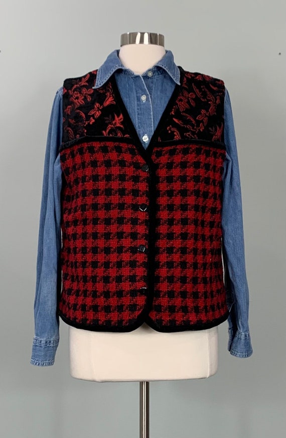 Red and Black Tapestry Houndstooth Vest by Ms. Lee