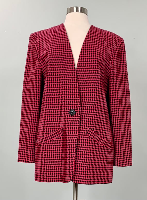 Hot Pink and Black Houndstooth Blazer by Pendleton