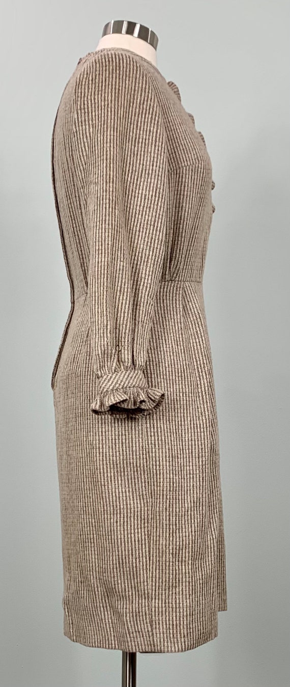 Brown and Beige Stripe Wool Wiggle Dress - Size 4… - image 4
