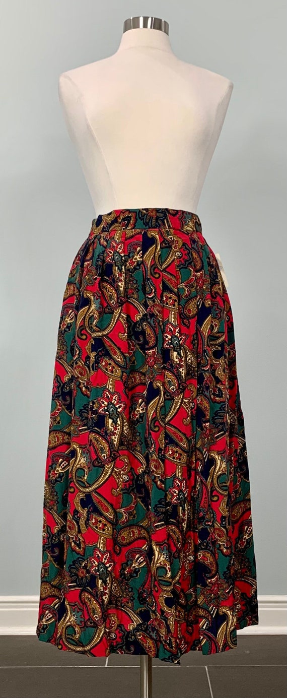 Red and Navy Blue Paisley Skirt by Norton McNaught
