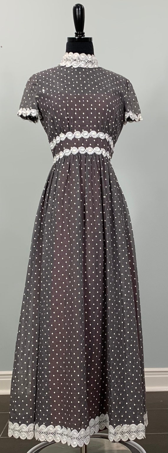 Gray and White Polka Dot Embellished Dress by Vict